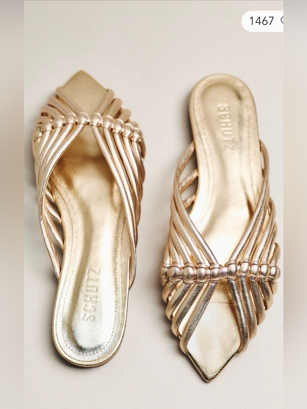 SCHUTZ Rose Gold Braided Pointed-Toe Slide Mules - Picture 3 of 16